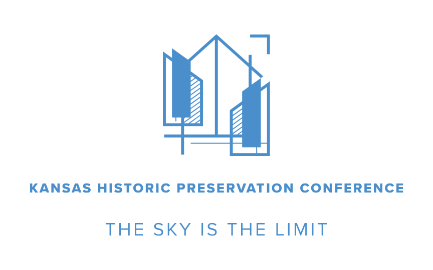 Kansas Historic Preservation Conference logo with stylized architectural line art and the tagline "The Sky Is the Limit."