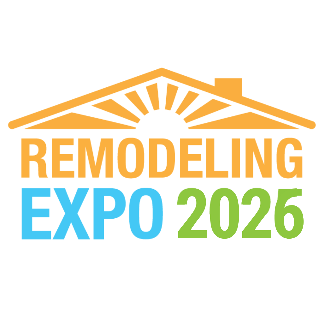  Logo for Remodeling Expo 2026. An orange roof above the words, "Remodeling Expo 2026" in orange, blue, and green, suggesting home improvement themes.