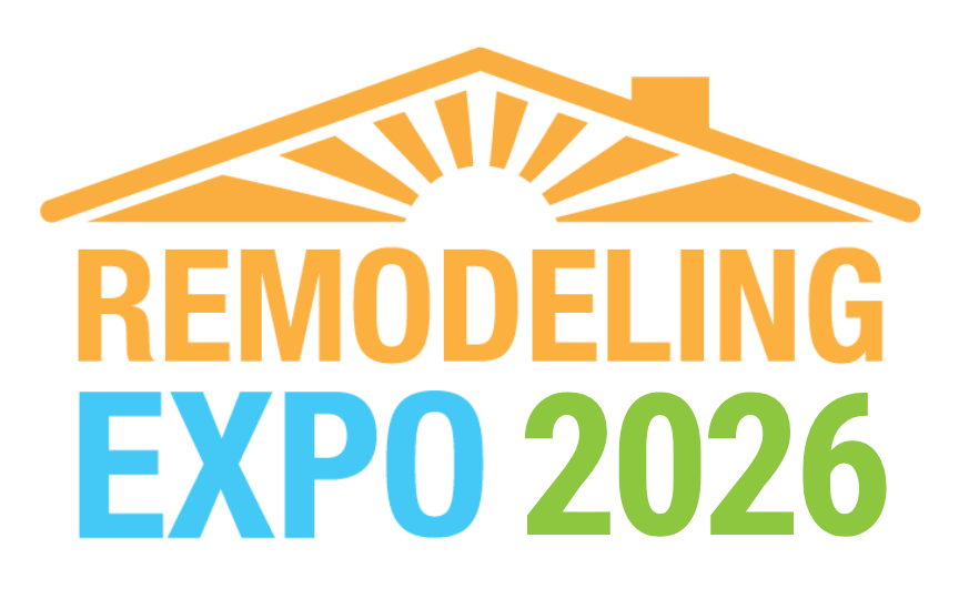 Logo for Remodeling Expo 2026. An orange roof above the words, "Remodeling Expo 2026" in orange, blue, and green, suggesting home improvement themes.